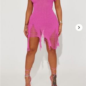 Pink Distressed Knit Dress